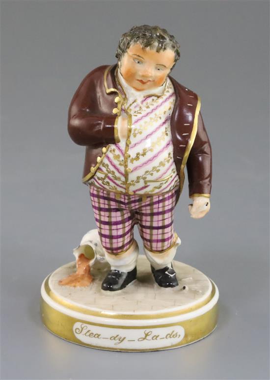 An early Rockingham porcelain figure of a drunkard, Stea-dy-La-ds, c.1826, H.14cm